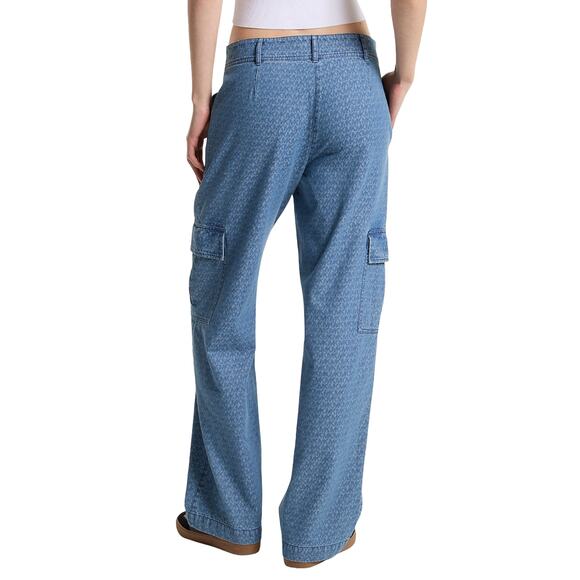 Michael Kors Logo Jacquard Denim Cargo Pants Jeans Dusk Blue 0/2/8/10 Nwt $195 - Picture 2 of 2